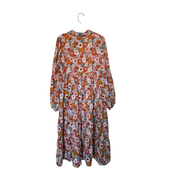 Dokotoo Academia Style V Neck Large Cottagecore Tiered Midi Floral Print Dress - Picture 2 of 10